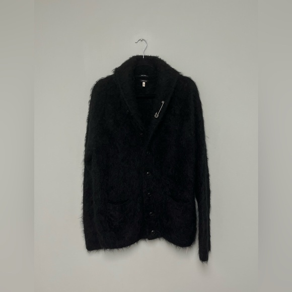 R13 Shawled Cashmere Distressed Edge Cardigan - Black. $1995 - Picture 9 of 16
